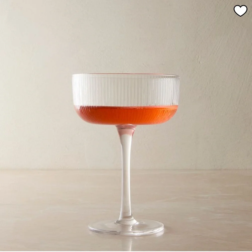 West Elm Elegant Ribbed Glass Coupe Set. Set of 4.